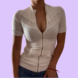 Y2K Forever 21 Zip-up White Collar Shirt